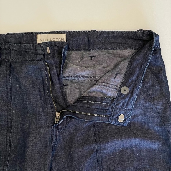 Nili Lotan Cropped French Military Pant Low Rise Cotton Linen Chambray Indigo 4 - Picture 8 of 16